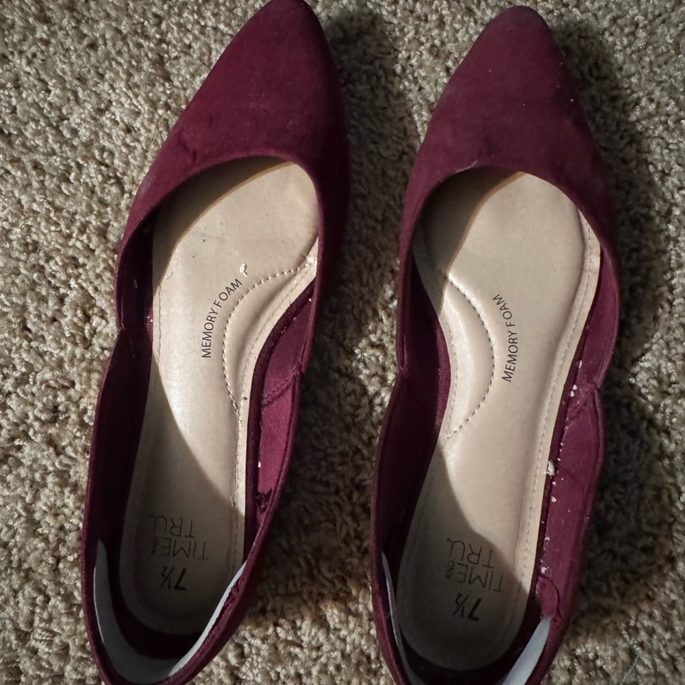 Time and Tru Red Flats with Pointed Toe Design